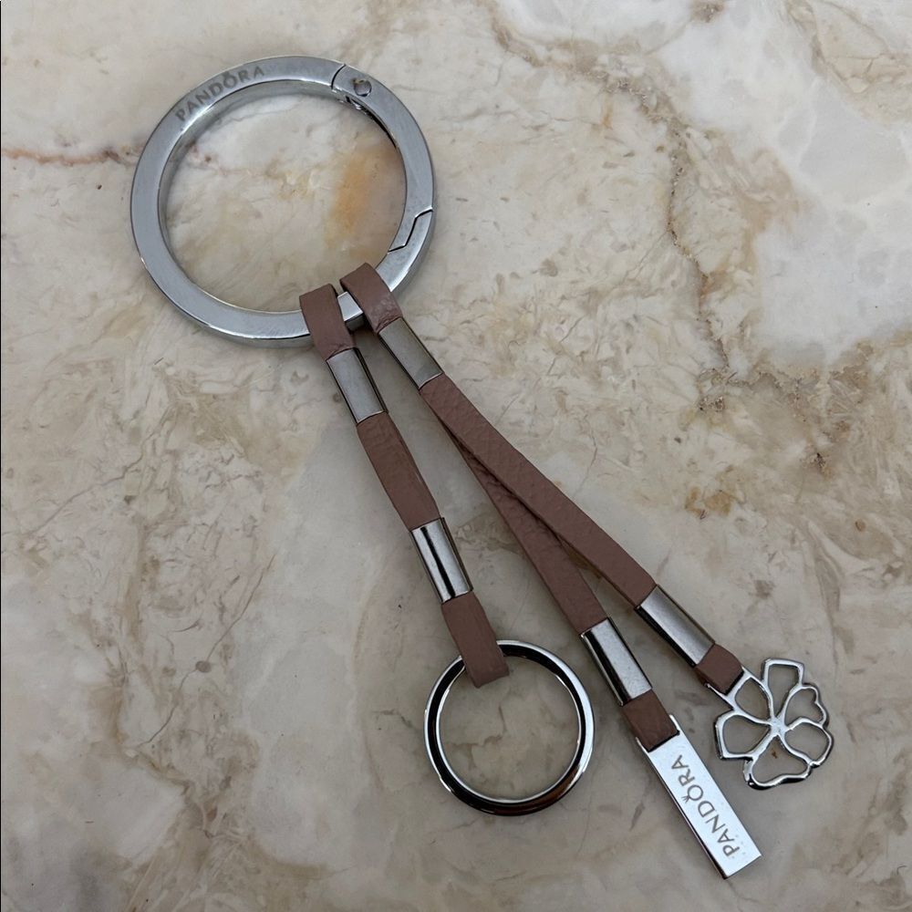 Pandora Taupe Leather Clasp Opener Key Chain Bag Charm - Collectible